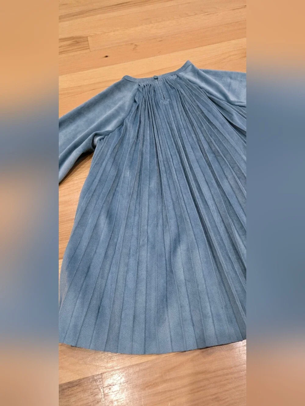 Hanna Andersson Faux Suede Long Sleeve Glacier Blue Pleated Dress